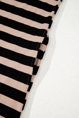 Black Stripe Casual Round Neck T-shirt Maxi Dress with Pockets T Shirt Dresses JT's Designer Fashion