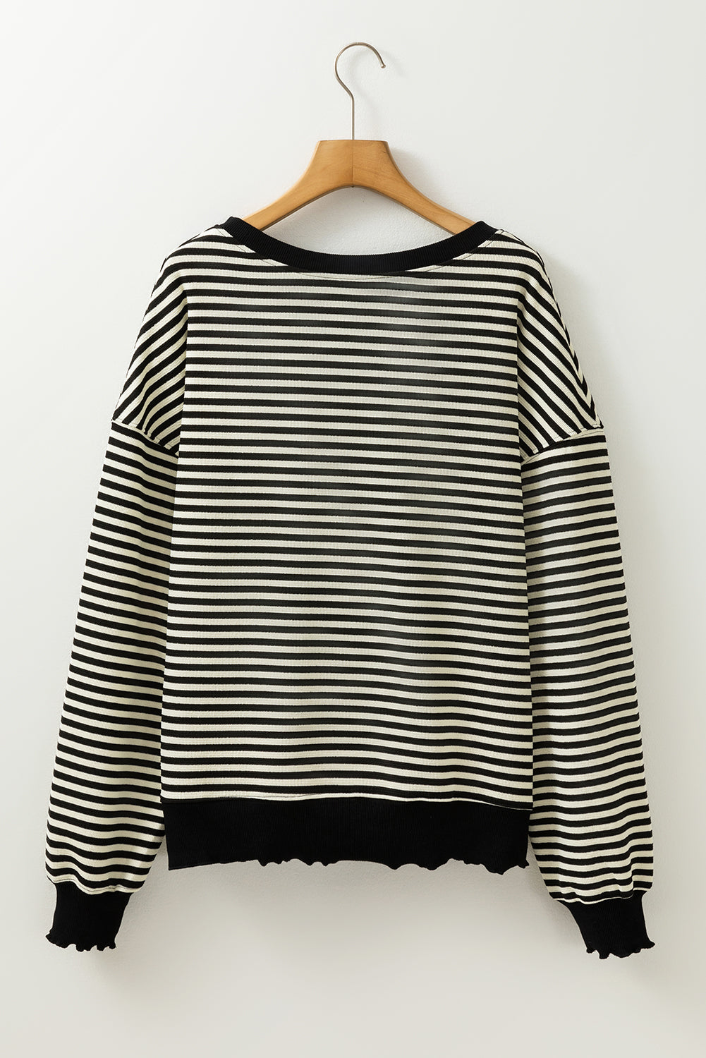 Black Stripe Loose Drop Shoulder Long Sleeve Top Long Sleeve Tops JT's Designer Fashion