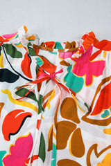 Orange Floral Print Drawstring V Neck Tiered Plus Size Dress Plus Size Maxi Dresses JT's Designer Fashion