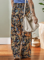Multicolour Floral Shirred High Waist Wide Leg Pants with Tie Pants & Culotte JT's Designer Fashion