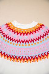 White Ethnic Geometric Colorblock Print Drop Shoulder Sweater Sweaters JT's Designer Fashion