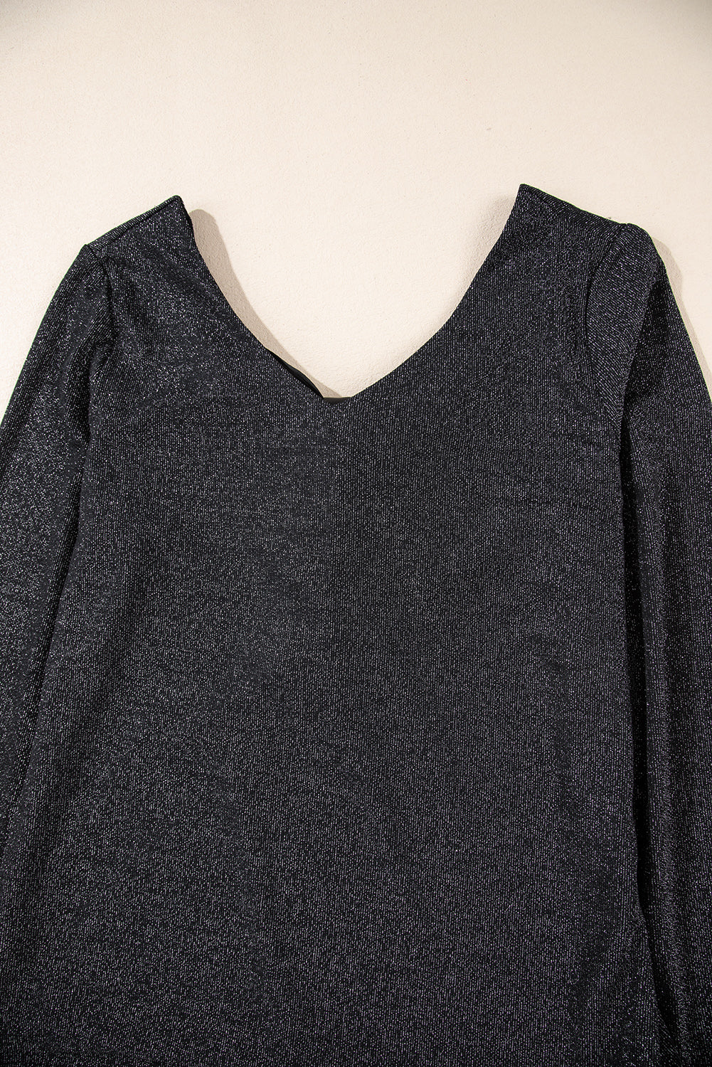 Black Metallic Bowknot Open Back V Neck Top Long Sleeve Tops JT's Designer Fashion