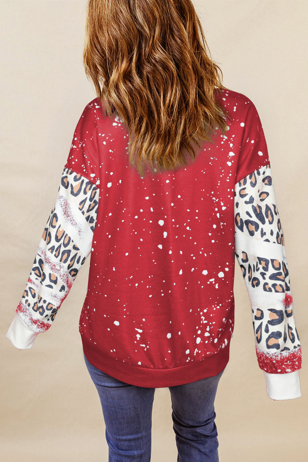 Fiery Red Valentines Heifer Graphic Print Leopard Bleached Sweatshirt Graphic Sweatshirts JT's Designer Fashion