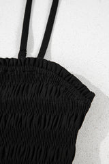 Black Spaghetti Straps Shirred Bodice Pocketed Wide Leg Jumpsuit Jumpsuits & Rompers JT's Designer Fashion