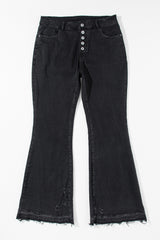 Black High Waist Button Front Flare Jeans Jeans JT's Designer Fashion