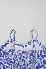 Sky Blue Floral Print Spaghetti Strap High Waist Maxi Dress Floral Dresses JT's Designer Fashion