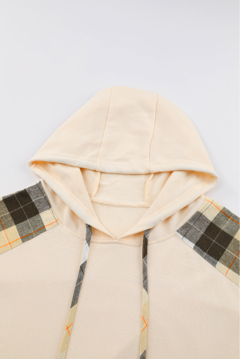 Khaki Plaid Patchwork Kangaroo Pocket Oversized Hoodie Sweatshirts & Hoodies JT's Designer Fashion