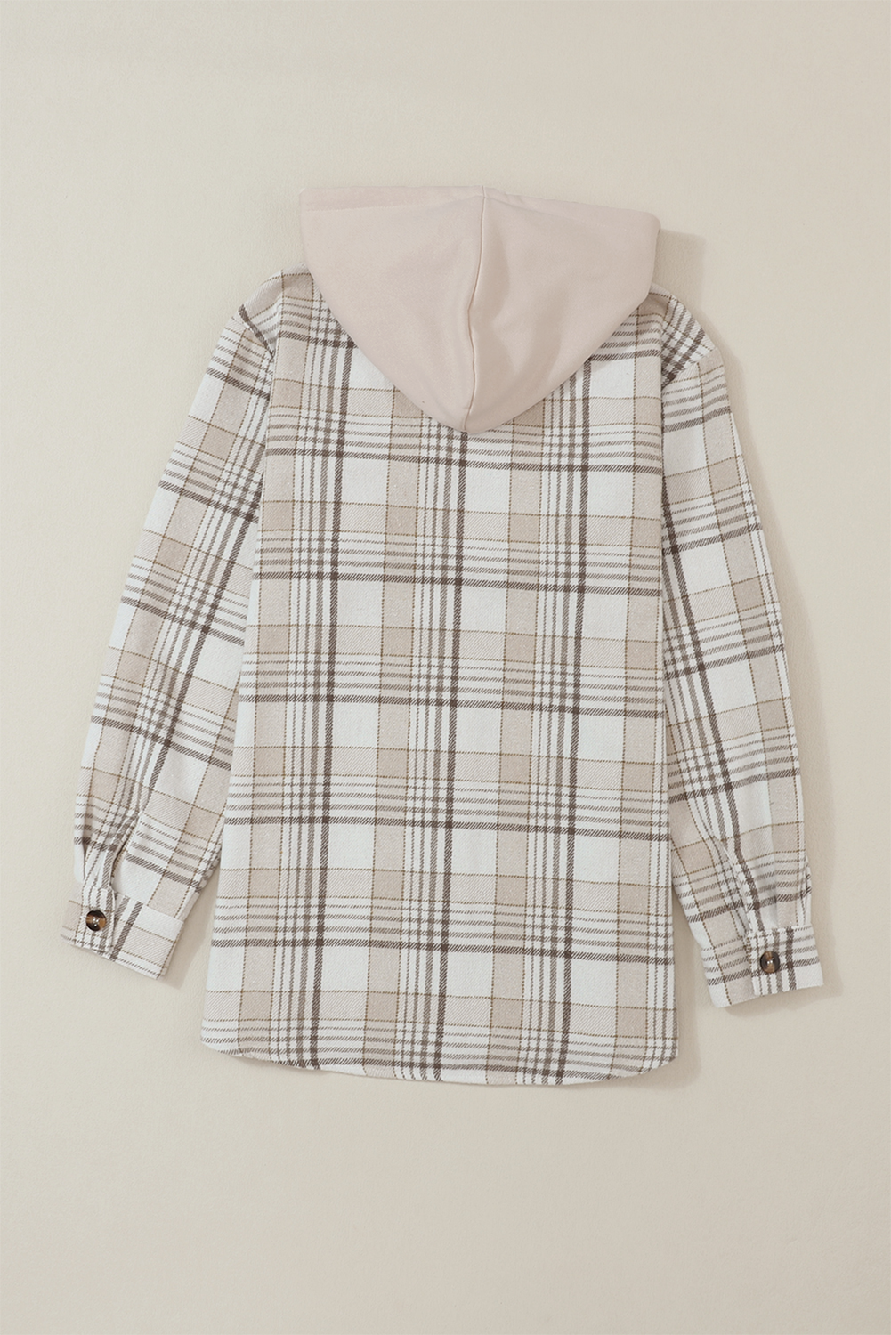 Khaki Plaid Removable Hood Buttoned Shacket Plaid Shackets JT's Designer Fashion