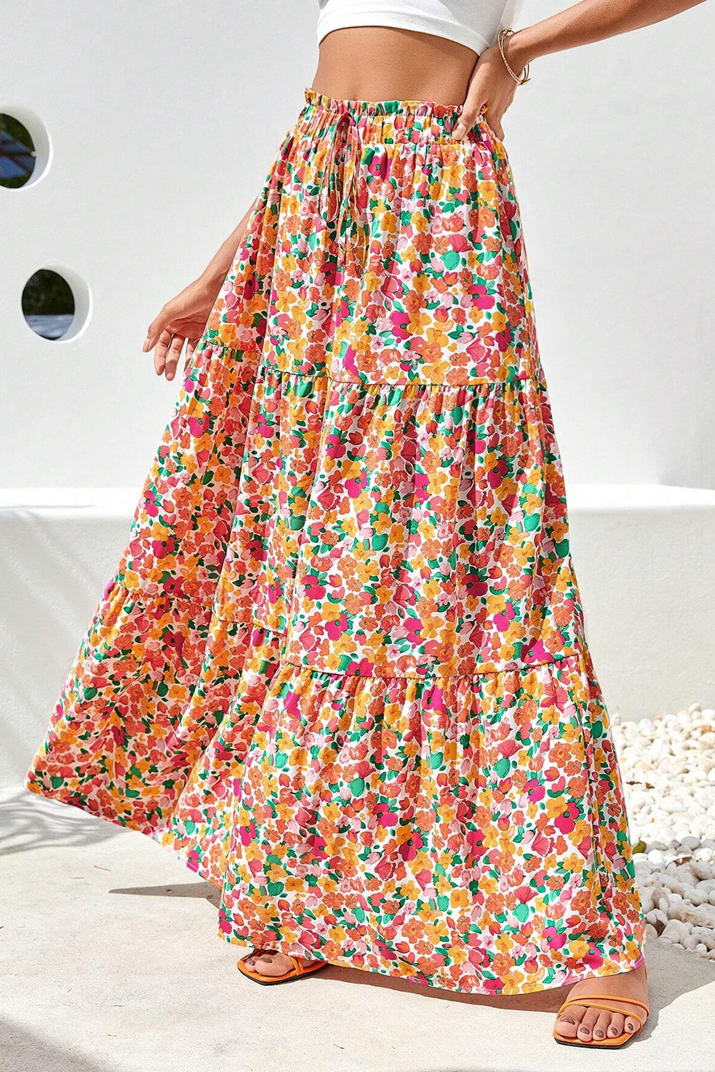 Yellow Boho Floral Print Long Skirt Bottoms JT's Designer Fashion