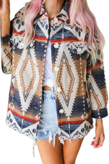 Multicolor Aztec Print Button-Up Oversized Jacket Jackets JT's Designer Fashion