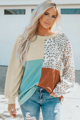 Leopard Patchwork Color Block Ribbed Long Sleeve Top Long Sleeve Tops JT's Designer Fashion