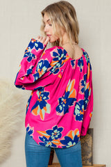 Rose Floral Pattern V Neck Balloon Sleeve Plus Size Blouse Plus Size Blouses & Shirts JT's Designer Fashion