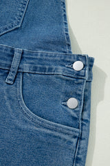 Dusk Blue Adjustable Tie Straps Cropped Wide Leg Denim Overalls Jumpsuits & Rompers JT's Designer Fashion