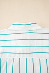 Green Stripe Plus Size St Patricks Day Short Sleeve Buttoned Shirt Dress Plus Size Mini Dresses JT's Designer Fashion