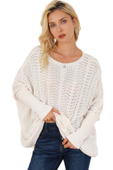 Beige Ribbed Hollow Knit Dolman Sleeve Sweater Sweaters & Cardigans JT's Designer Fashion