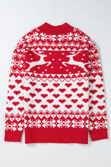 Fiery Red Merry Christmas Reindeer Heart Pattern High Neck Sweater Sweaters JT's Designer Fashion