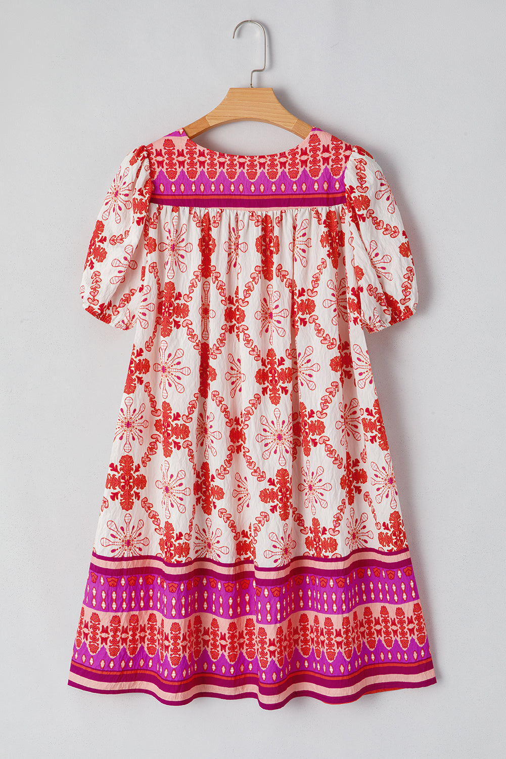 Rose Boho Floral Short Sleeve Lace-up V Neck Mini Dress Dresses JT's Designer Fashion
