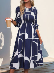 Smocked Color Block Long Sleeve Midi Dress Midi Dresses JT's Designer Fashion