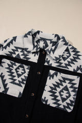 Black Aztec Patchwork Buttoned Corduroy Shacket Jackets JT's Designer Fashion