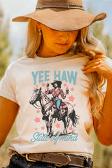 White YEE HAW State of mind Cowgirl Graphic Western Fashion Tee Graphic Tees JT's Designer Fashion