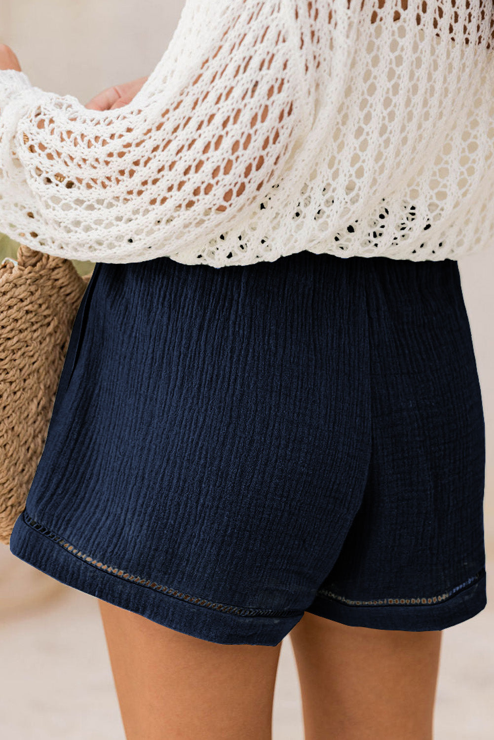 Blue Cotton Gauze Paperbag Shorts Casual Shorts JT's Designer Fashion