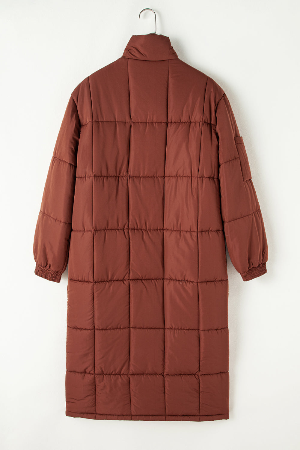 Coffee Quilted Puffer Stand Neck Zipped Mid-length Coat Coats JT's Designer Fashion