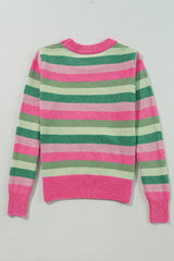 Green Color Block Ribbed Edge Round Neck Sweater Sweaters JT's Designer Fashion
