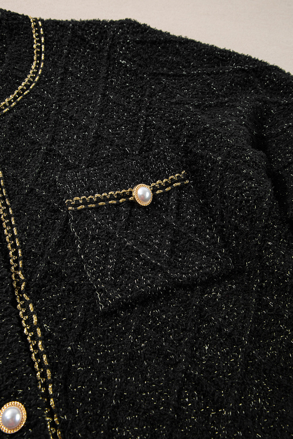 Black Shimmer Flap Pocket Button up Cardigan Cardigans JT's Designer Fashion