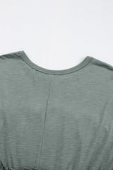 Mist Green Frilled Gathered Seam Round Neck T Shirt Dress T Shirt Dresses JT's Designer Fashion