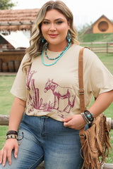 Parchment Western Burro Cactus Crew Neck Graphic Tee Plus Size Tops & Tees JT's Designer Fashion