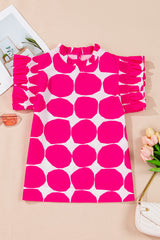 Rose Bubblegum Pattern Frilled Collar Flutter Sleeve Top Blouses & Shirts JT's Designer Fashion