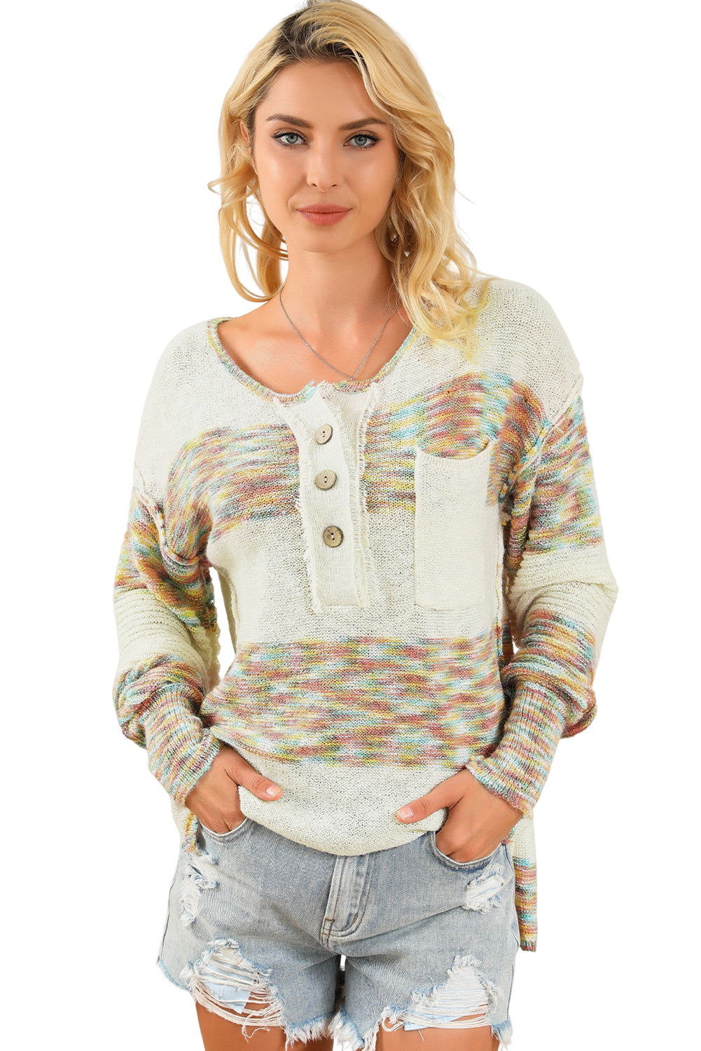 Multicolor Space Dye Henley Knit Sweater Sweaters & Cardigans JT's Designer Fashion