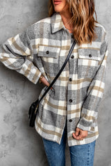 Brown Plaid Print Pocket Women Shacket Brown Plaid Shackets JT's Designer Fashion