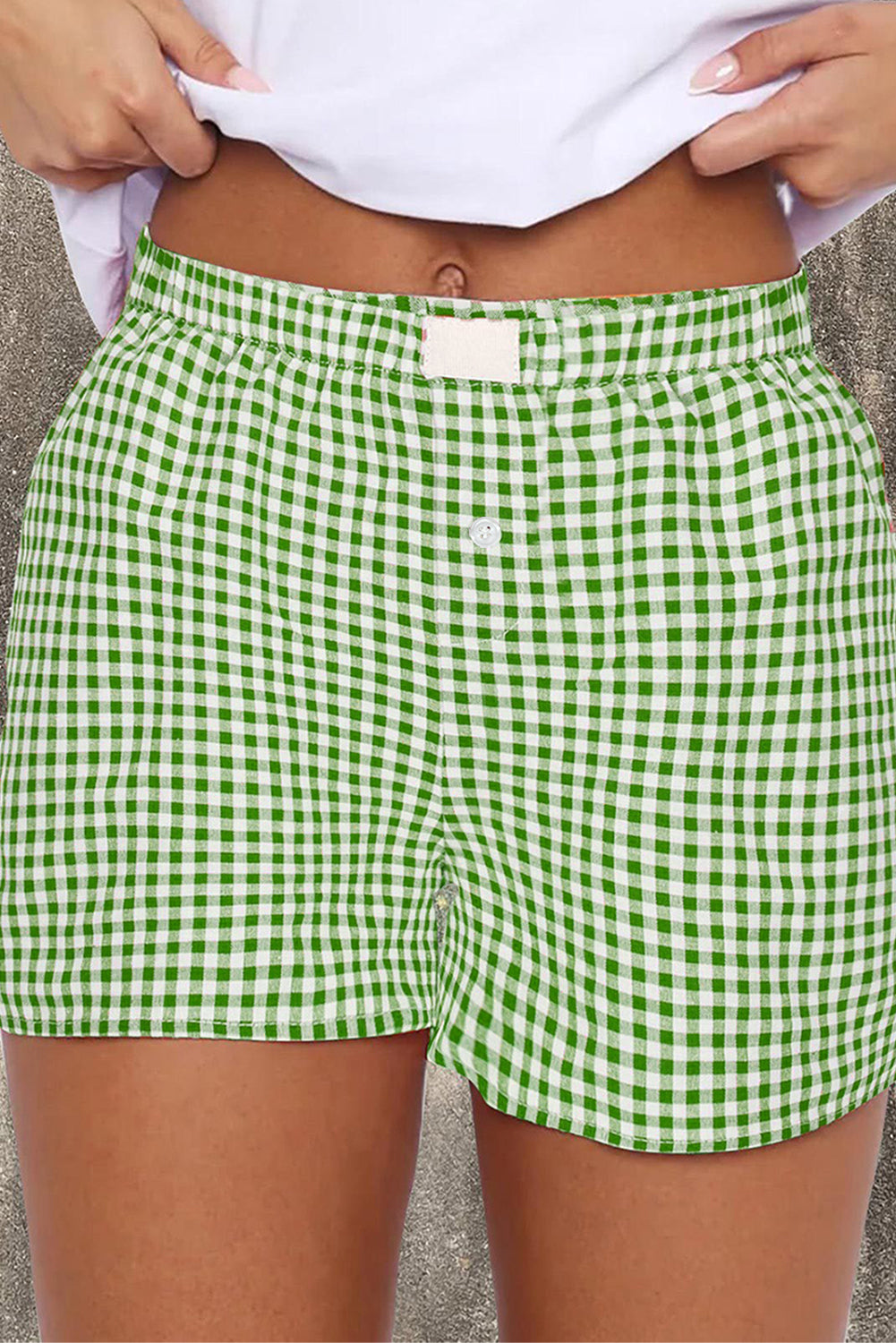 Fern Green Gingham Printed High Waist Shorts Casual Shorts JT's Designer Fashion