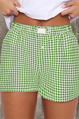 Fern Green Gingham Printed High Waist Shorts Casual Shorts JT's Designer Fashion