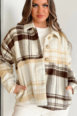 Multicolour Plaid Patchwork Side Pockets Buttoned Shacket Plaid Shackets JT's Designer Fashion