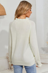Beige Frill Trim Buttoned Knit Pullover Sweater Sweaters & Cardigans JT's Designer Fashion