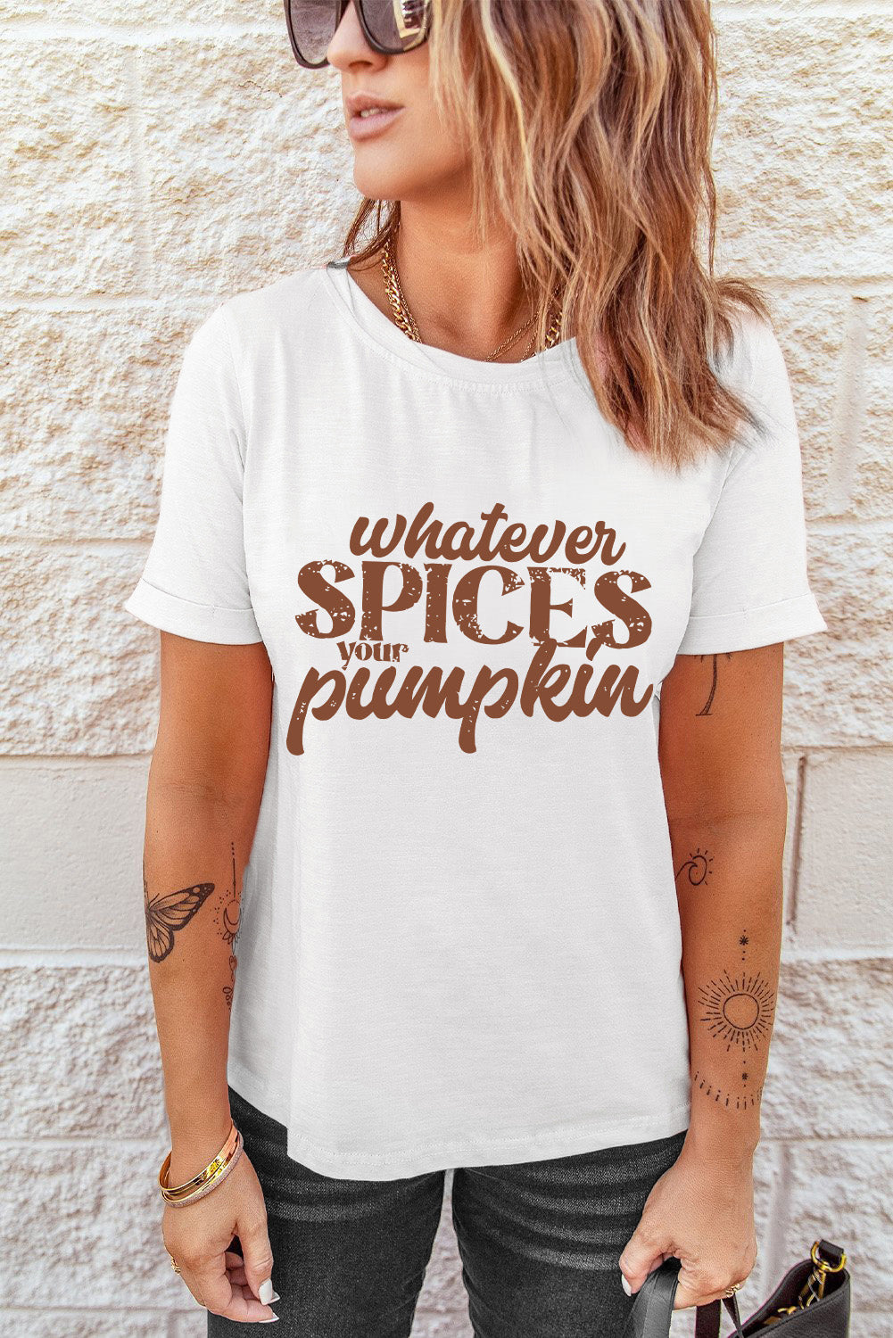 White Whatever Spices Your Pumpkin Graphic Tee Graphic Tees JT's Designer Fashion