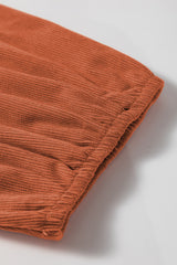Cinnamon Bracelet Sleeve Split Neck Scallop Detail Pleated Corduroy Mini Dress Mini Dresses JT's Designer Fashion
