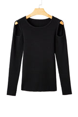 Black Ribbed Knit Cold Shoulder Sweater Sweaters JT's Designer Fashion