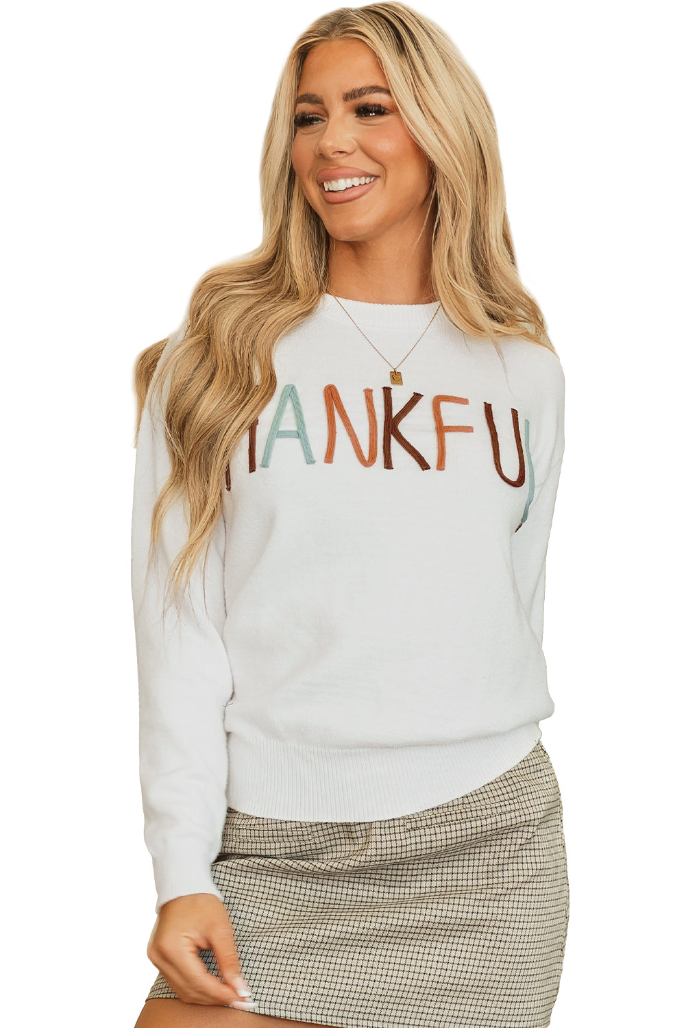 White Thankful Ivory Embroidered Sweater Sweaters JT's Designer Fashion
