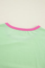 Green Colorblock Patchwork Long Sleeve Loose Top Long Sleeve Tops JT's Designer Fashion
