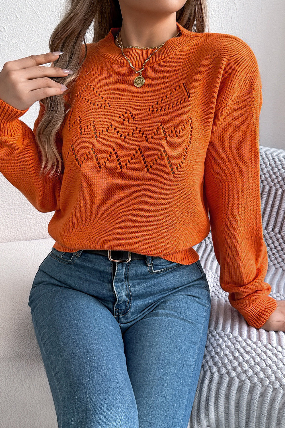 Flamingo Halloween Spooky Face Hollowed Pattern Casual Sweater Flamingo 100%Acrylic Sweaters JT's Designer Fashion