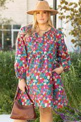 Sky Blue Plus Size Floral Print Shirred Ruffle Tiered Mini Dress Plus Size Mini Dresses JT's Designer Fashion
