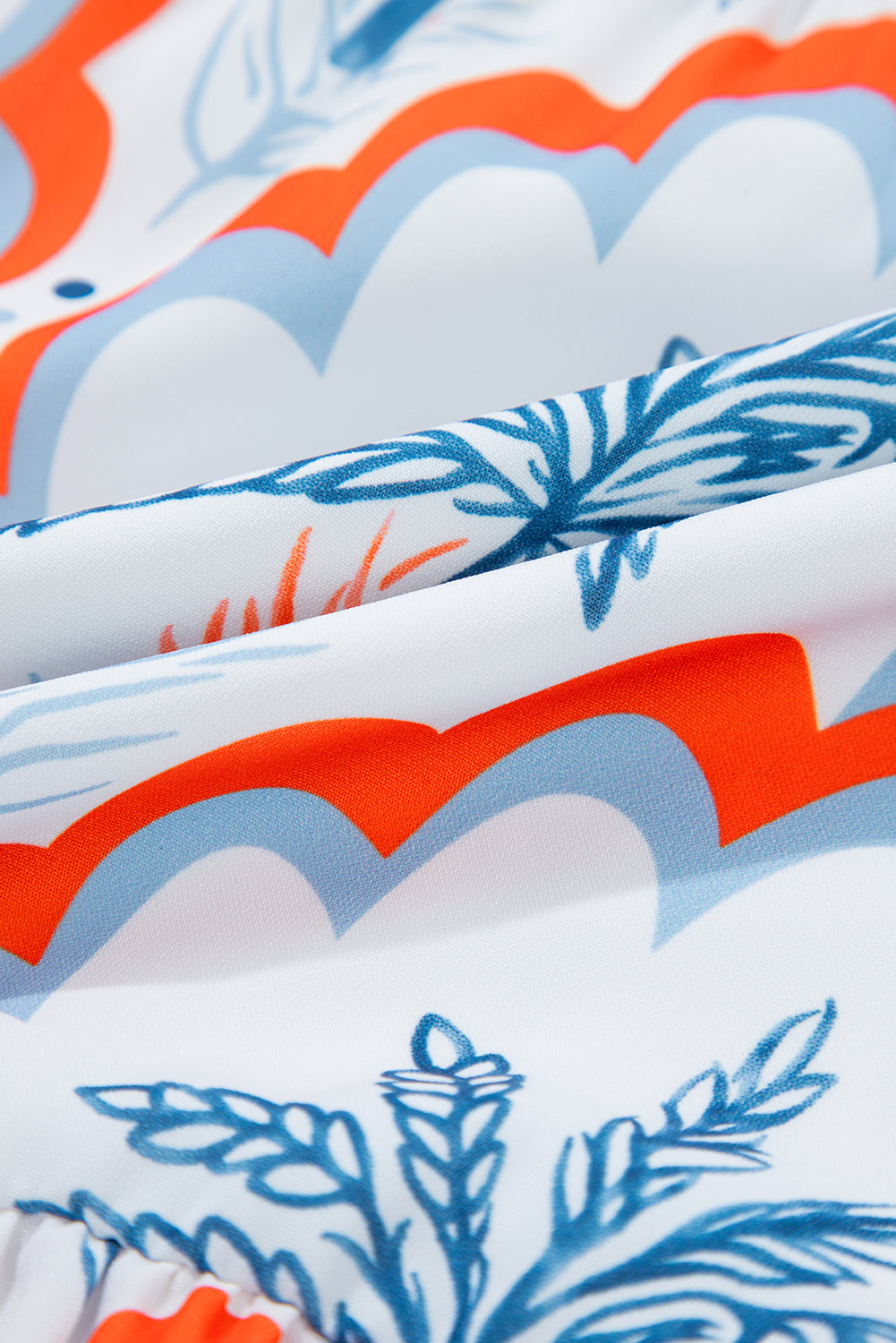 Orange Contrast Palm Tree Printed Short Sleeve Flowy Dress Mini Dresses JT's Designer Fashion