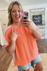 Carrot Twist Rib Colorblock Hi Low Plus Size Short Sleeve Top Plus Size JT's Designer Fashion