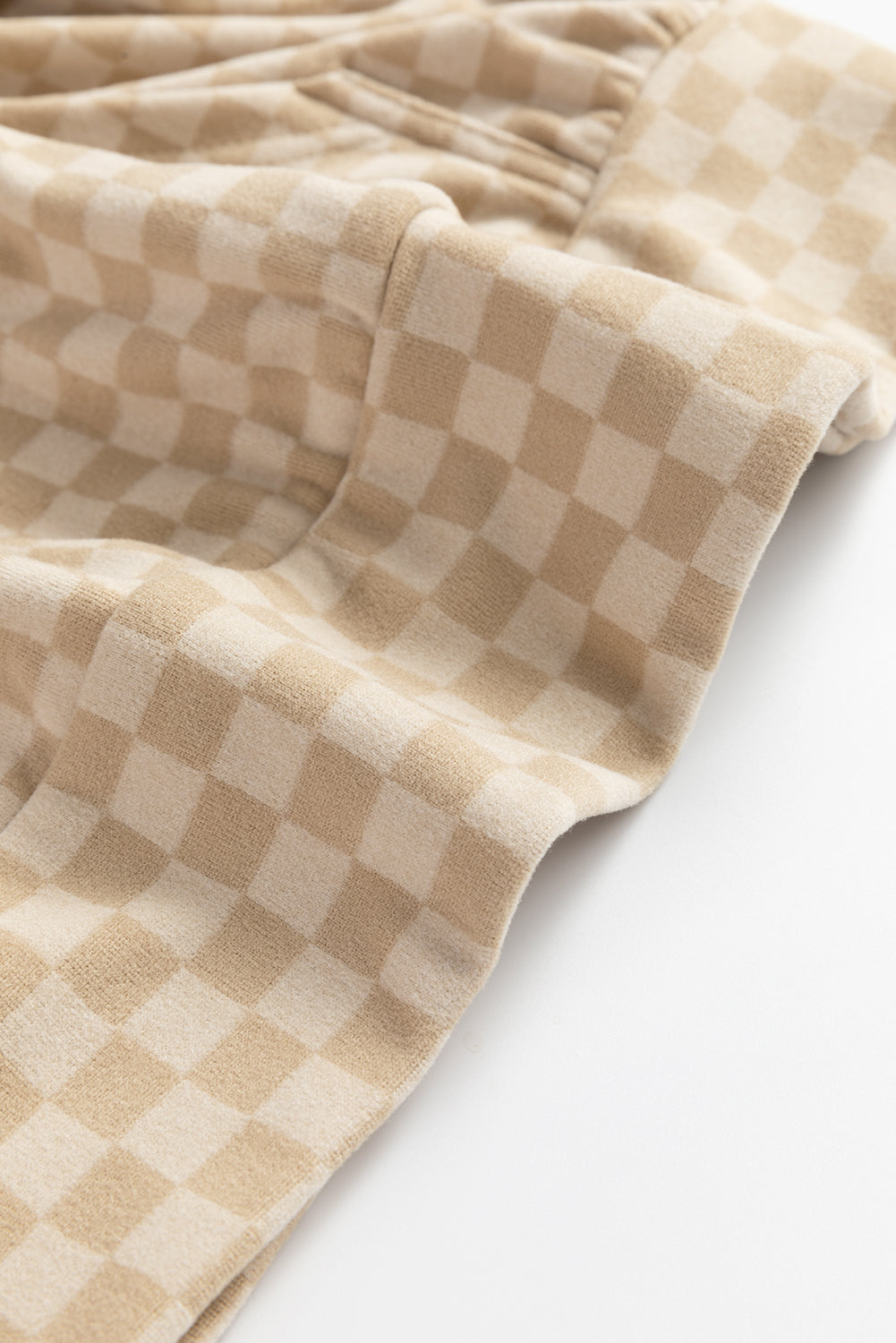 Khaki Checkered Print Kangaroo Pocket Drawstring Hoodie Sweatshirts & Hoodies JT's Designer Fashion