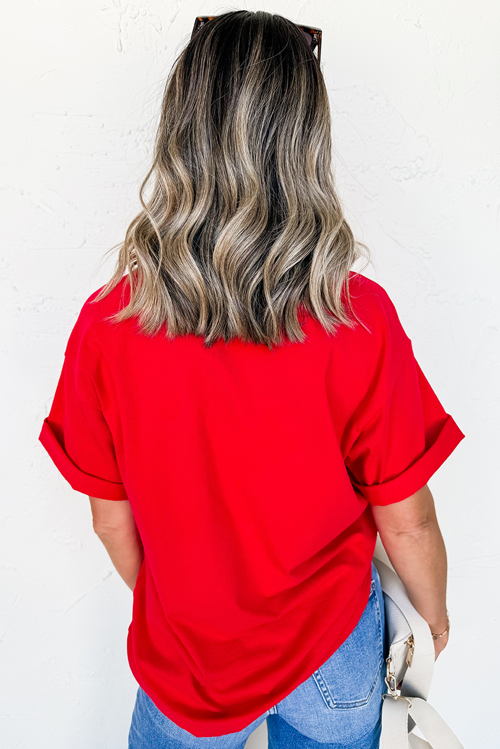 Red USA Bow Printed Casual Cotton Blend T Shirt Graphic Tees JT's Designer Fashion