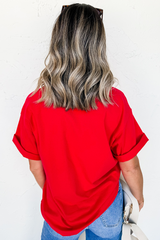 Red USA Bow Printed Casual Cotton Blend T Shirt Graphic Tees JT's Designer Fashion