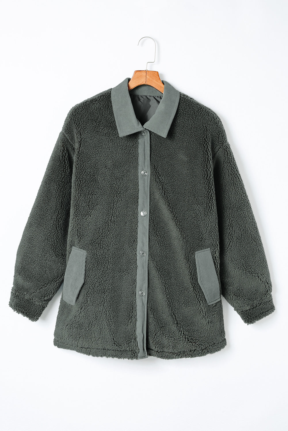 Gray Corduroy Trim Elbow Patch Sherpa Jacket Jackets JT's Designer Fashion